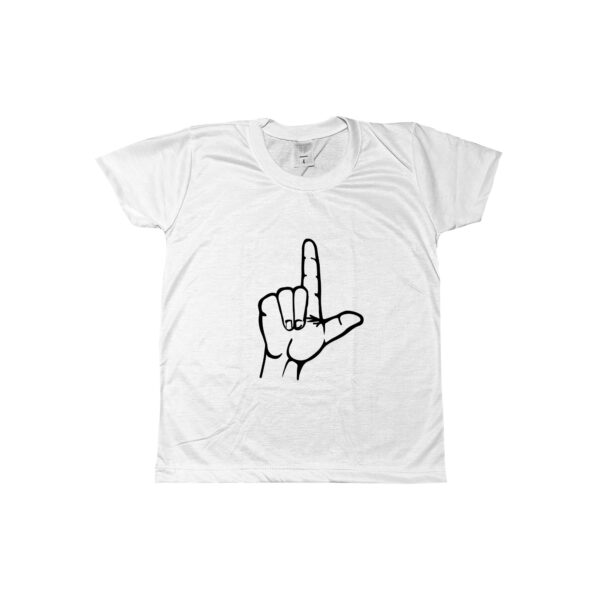 Camiseta do Lula com a mão em L – estampa simbólica em poliéster.