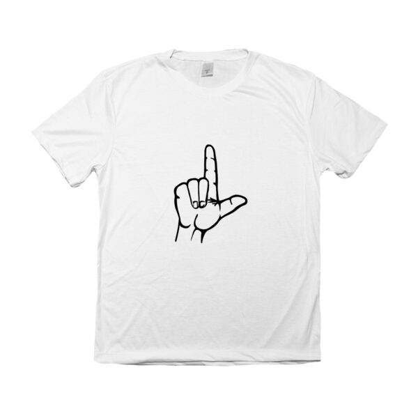 Camiseta do Lula com a mão em L – estampa simbólica em poliéster.