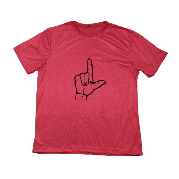 Camiseta do Lula com a mão em L – estampa simbólica em poliéster.