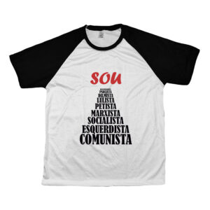 Camiseta Sou Comunista com estampa de luta em pirâmide política.