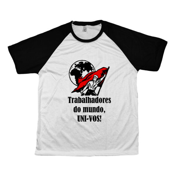 Camiseta Trabalhadores do mundo uni-vos com estampa política em poliéster.