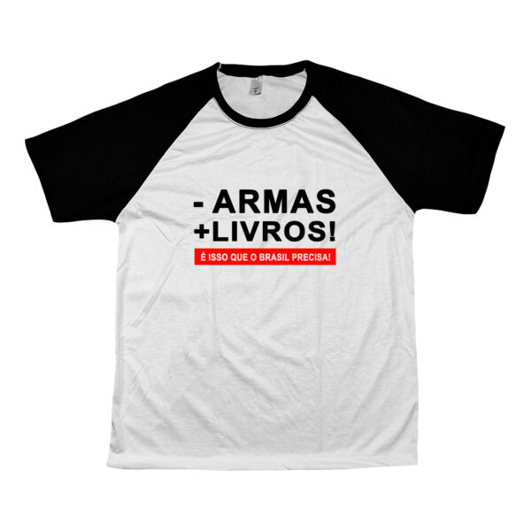 Camiseta Armas e Livros com estampa política em poliéster.