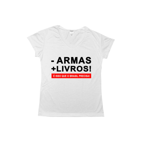Camiseta Armas e Livros com estampa política em poliéster.