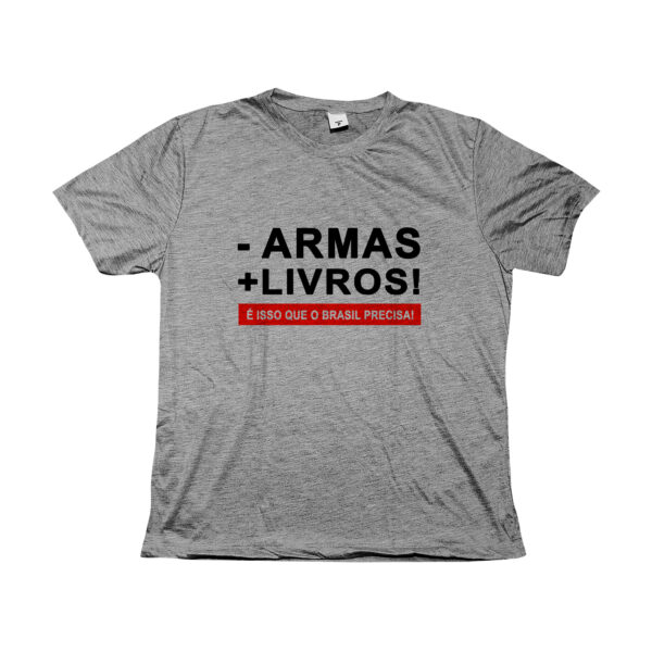 Camiseta Armas e Livros com estampa política em poliéster.
