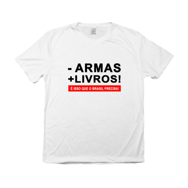 Camiseta Armas e Livros com estampa política em poliéster.