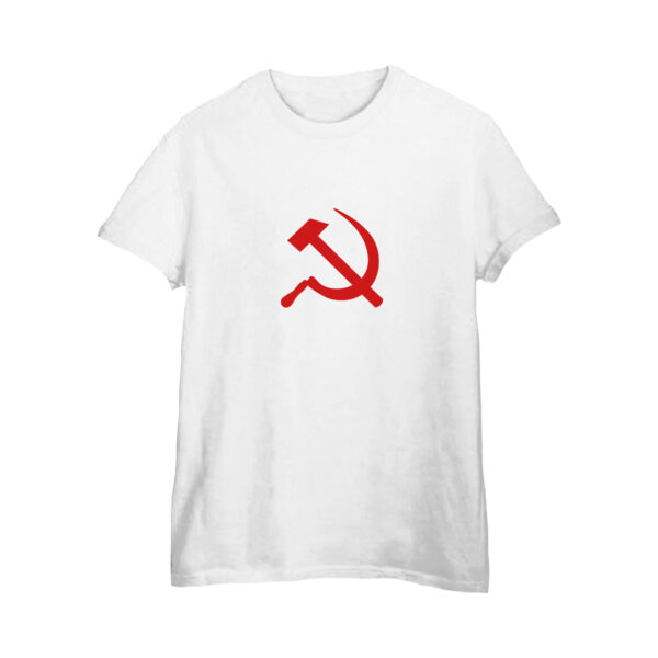 Camiseta de algodão símbolo do comunismo com estampa foice e martelo.