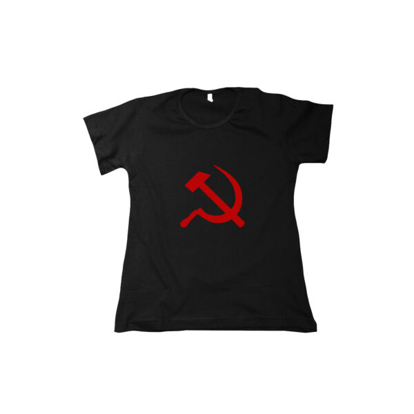 Camiseta de algodão símbolo do comunismo com estampa foice e martelo.