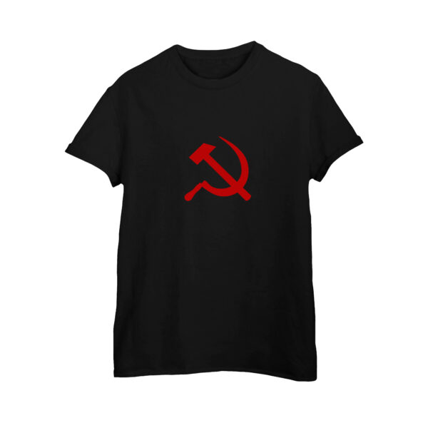 Camiseta de algodão símbolo do comunismo com estampa foice e martelo.