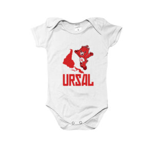 Body URSAL infantil com estampa satírica política em poliéster.
