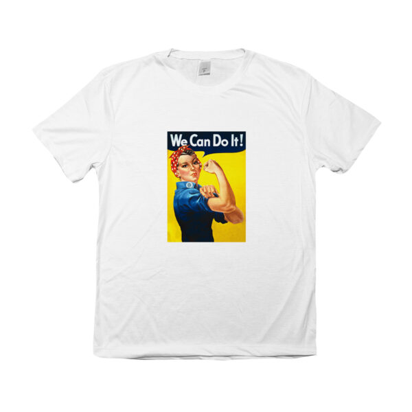 Camiseta We Can Do It com estampa feminista em poliéster.