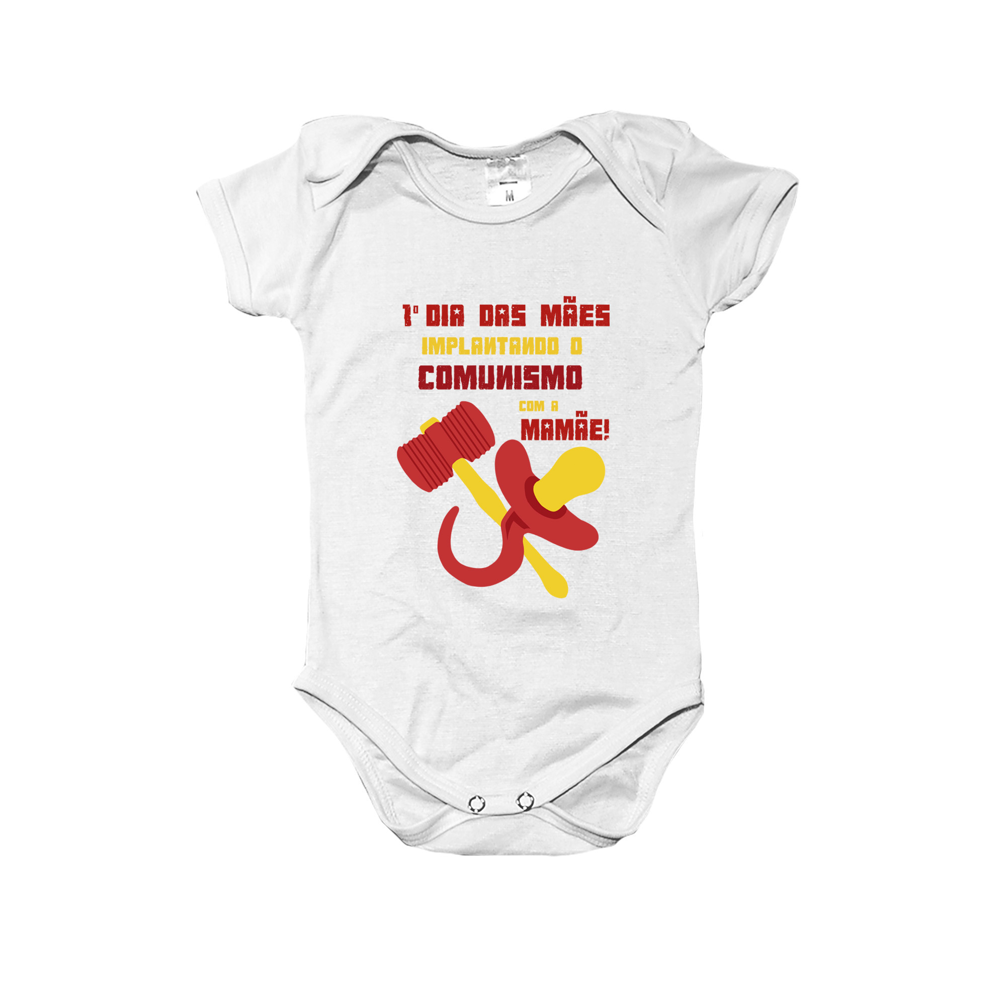 Body Infantil 1º Dia das Mães – Implantando o Comunismo com a Mamãe, estampa divertida e política.
