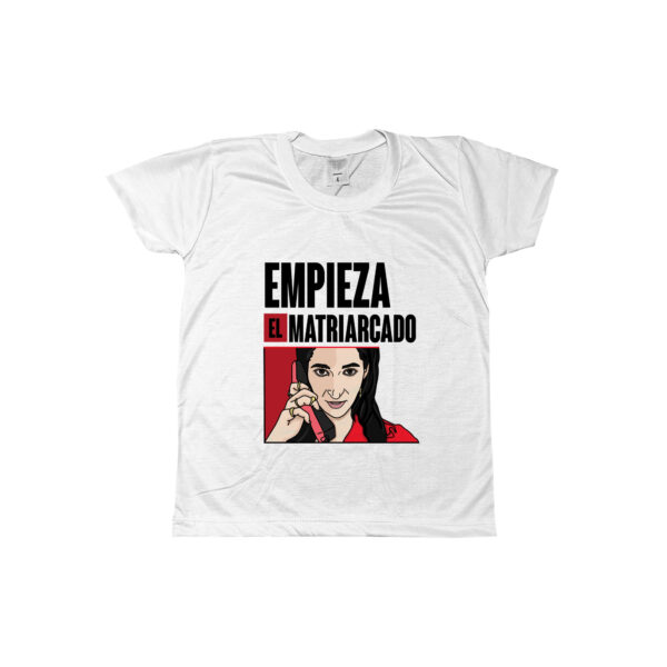 Camiseta Empieza el Matriarcado – estampa feminista em estilo pop Nairóbi, personagem de La Casa de Papel.