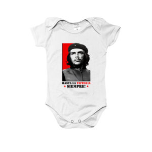 Body Che Guevara de poliéster em ribana com estampa Hasta la Victoria Siempre.