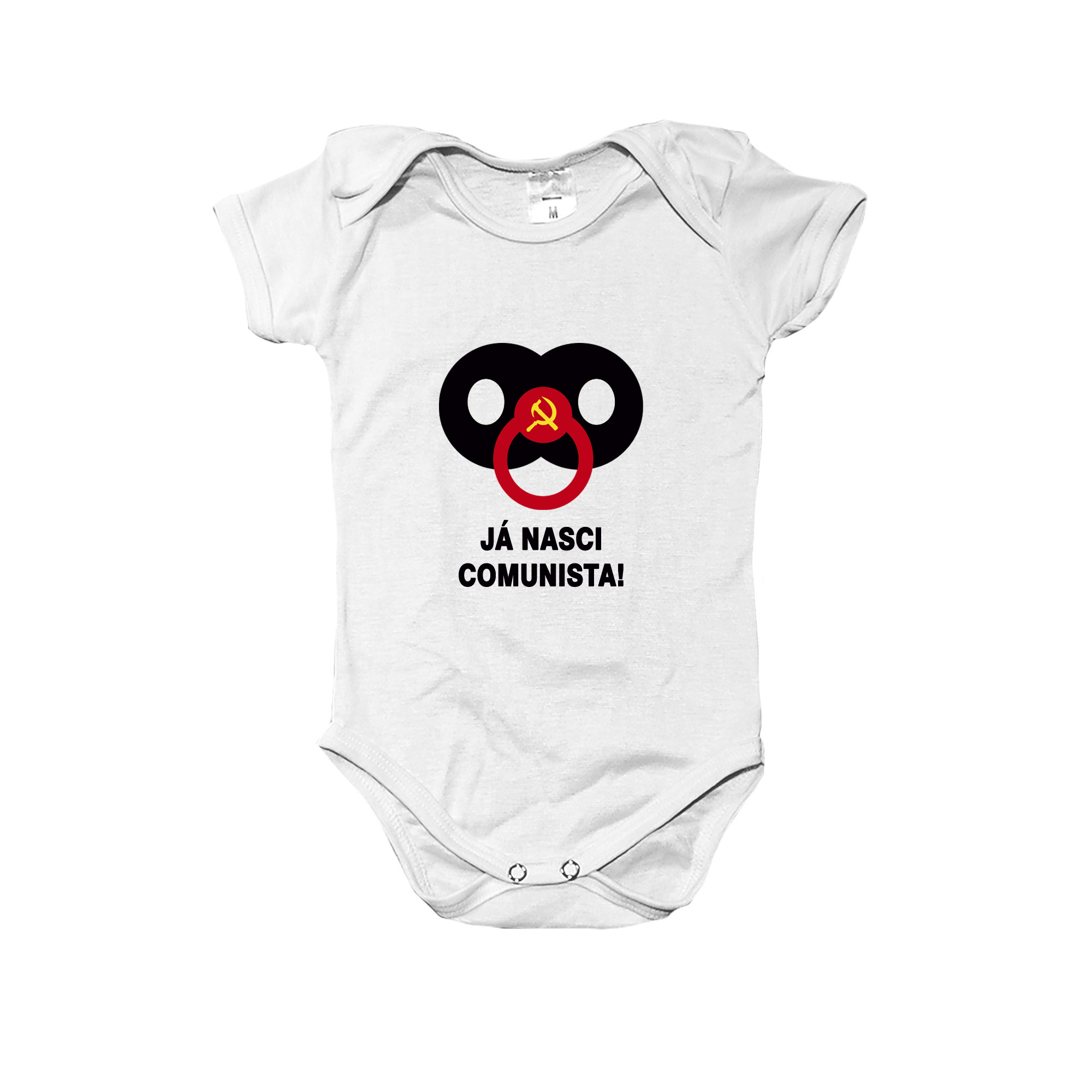 Body Infantil Já Nasci Comunista – estampa divertida com chupeta e símbolo político.