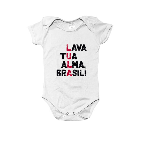 Body infantil Lula lava tua alma Brasil com frase política estilizada.