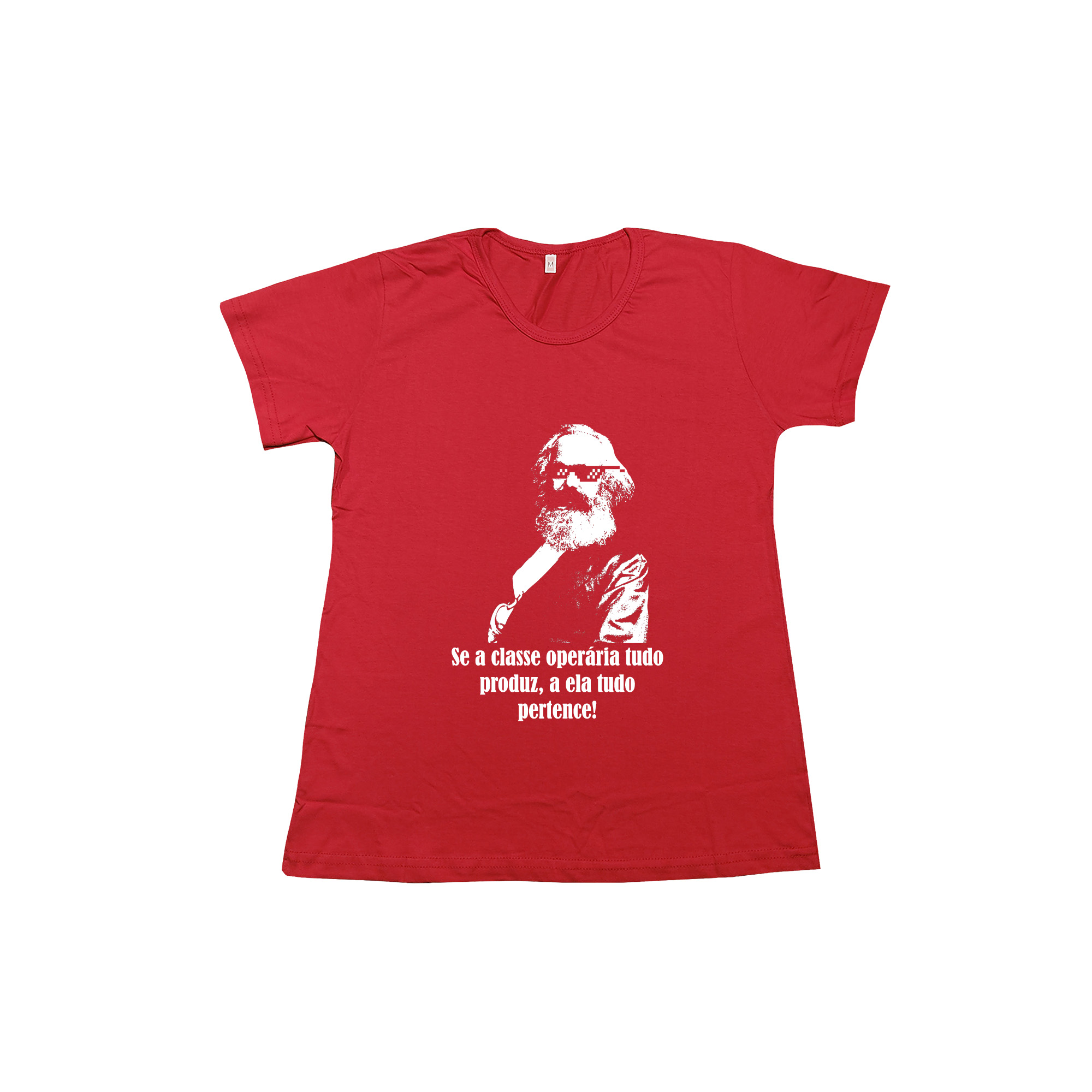 Camiseta de algodão penteado premium com estampa de Karl Marx e a frase Se a classe operária tudo produz, a ela tudo pertence.