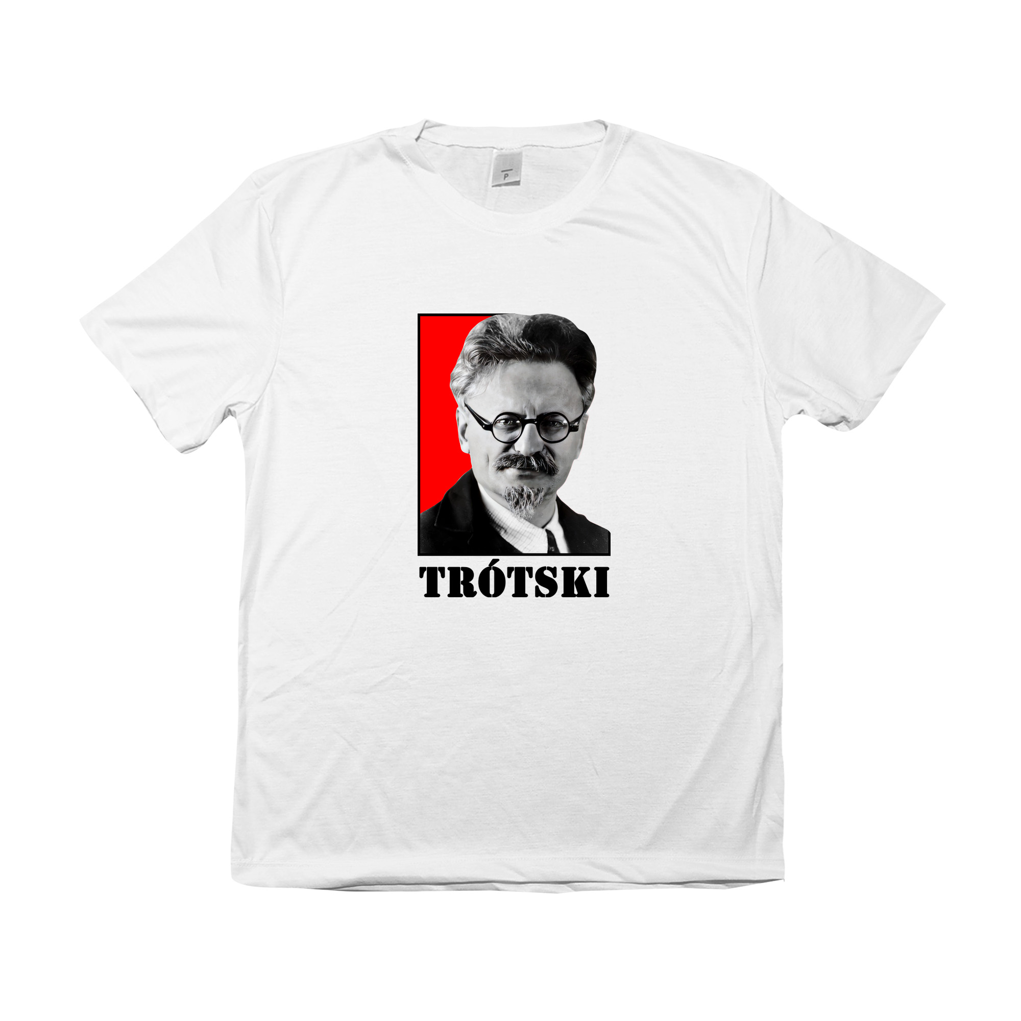Camiseta de poliéster com estampa de Trótski em arte revolucionária minimalista.