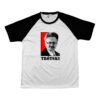 Camiseta de poliéster com estampa de Trótski em arte revolucionária minimalista.