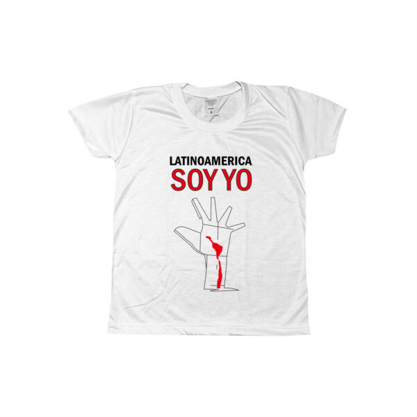Camiseta Latinoamérica Soy Yo com arte simbólica da união e força da América Latina.