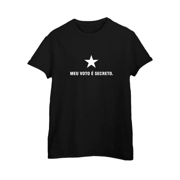 Camiseta de algodão Meu Voto é Secreto com estampa minimalista e estrela central.