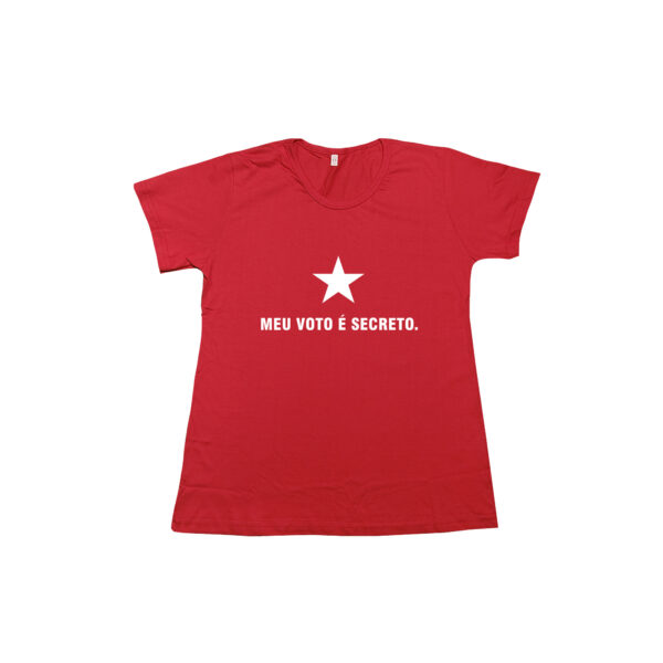 Camiseta de algodão Meu Voto é Secreto com estampa minimalista e estrela central.