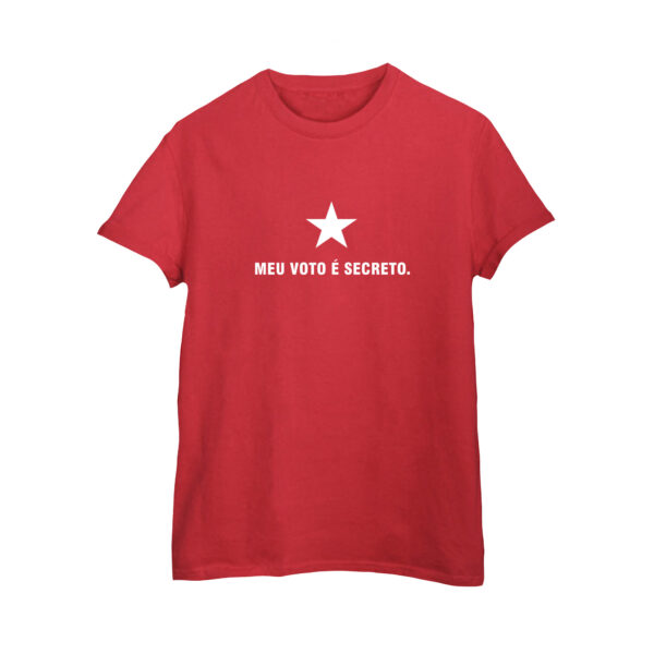 Camiseta de algodão Meu Voto é Secreto com estampa minimalista e estrela central.