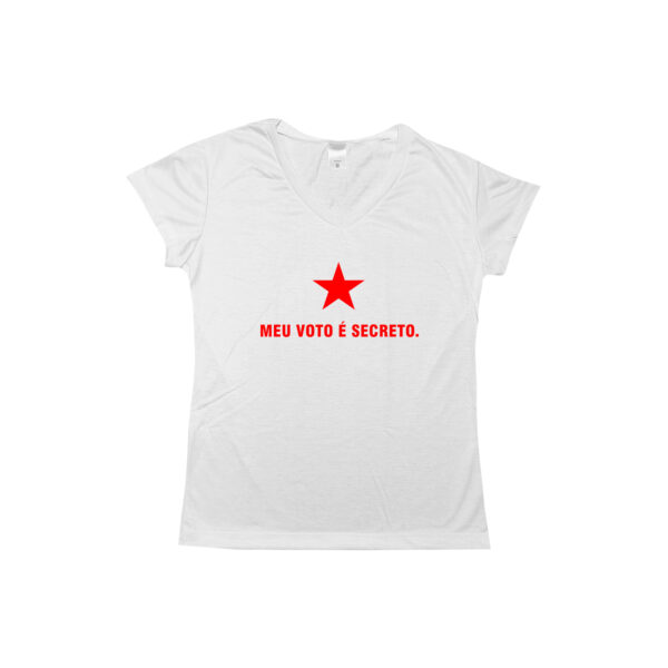 Camiseta Meu Voto é Secreto com estampa política minimalista.