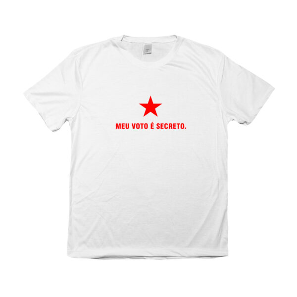 Camiseta Meu Voto é Secreto com estampa política minimalista.