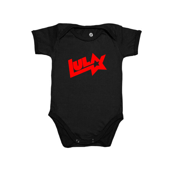 Body Infantil Lula logo antigo em algodão penteado com estampa do logotipo clássico e estrela.