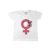 Camiseta Feminismo com Flores – símbolo feminino com flores, estampa representando força e delicadeza.