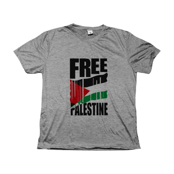 Camiseta Free Palestine – estampa com bandeira estilizada e mensagem de liberdade para o povo palestino.