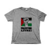 camiseta Palestina Livre – Liberdade para o Povo com estampa da bandeira e punho erguido.