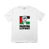 camiseta Palestina Livre – Liberdade para o Povo com estampa da bandeira e punho erguido.