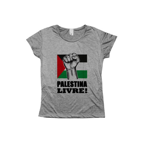 camiseta Palestina Livre – Liberdade para o Povo com estampa da bandeira e punho erguido.