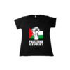 camiseta de algodão Palestina Livre com bandeira palestina e punho erguido, símbolo de resistência e liberdade.